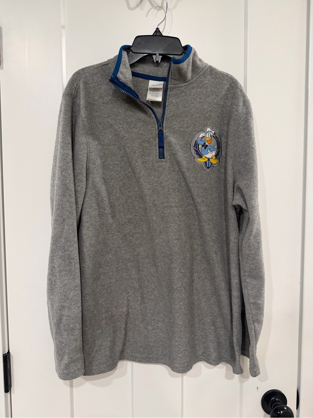 Disney Men's Gray Quarter-Zip Pullover with Blue Trim and Duck Patch